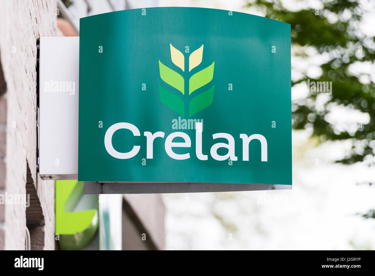 Crelan Belgian bank logo and branch Stock Photo