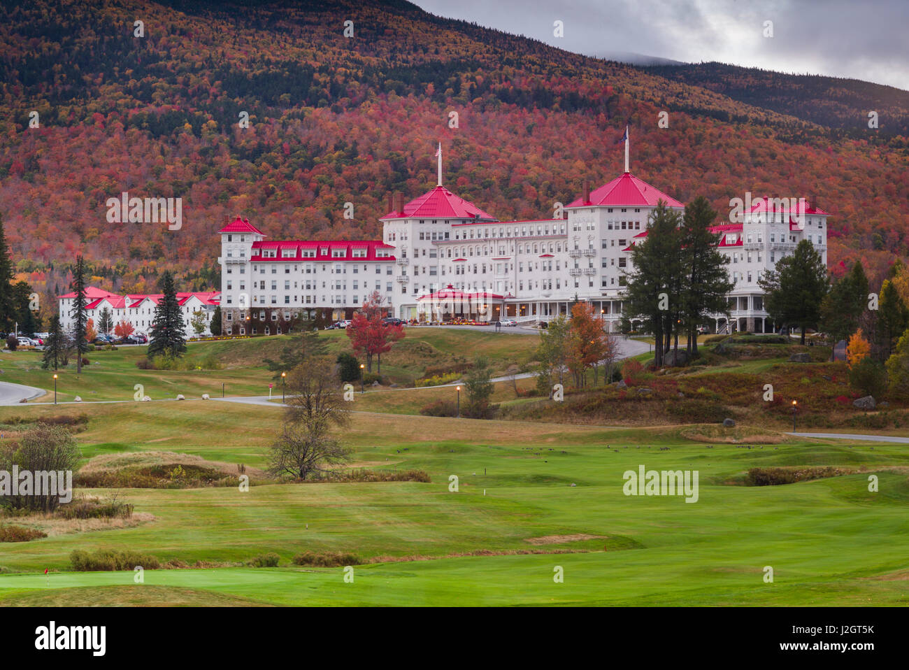 USA, New Hampshire, White Mountains, Bretton Woods, Mount Washington Hotel, exterior, dawn Stock Photo