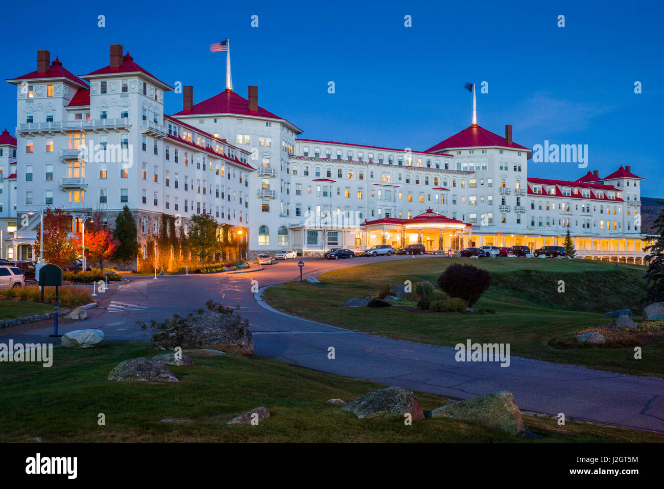 USA, New Hampshire, White Mountains, Bretton Woods, Mount Washington Hotel, exterior, evening Stock Photo