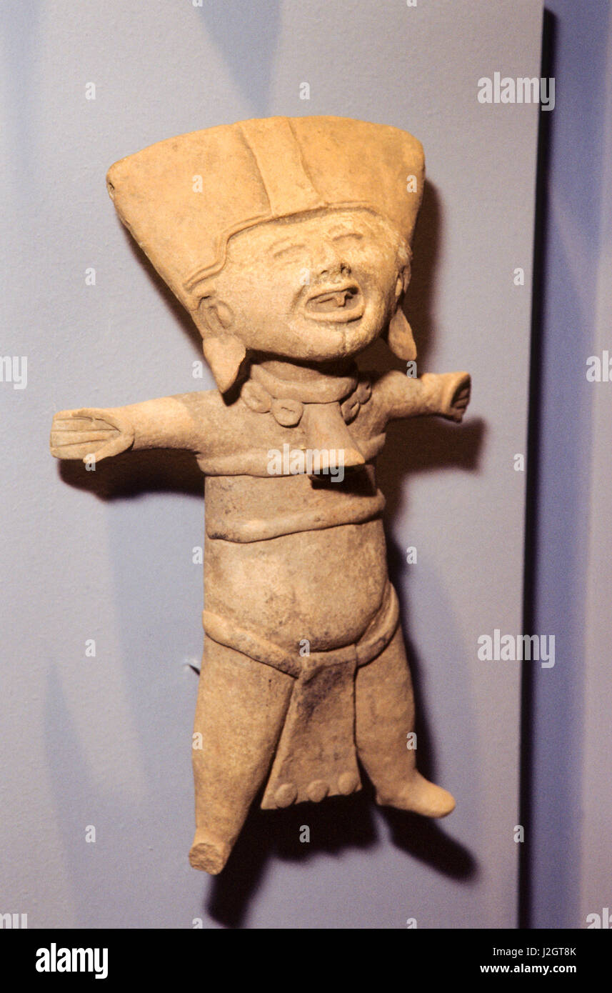 Ancient Aztec pottery of a clay human effigy on display at the National Mexico museum in Zihuatanejo, Mexico Stock Photo