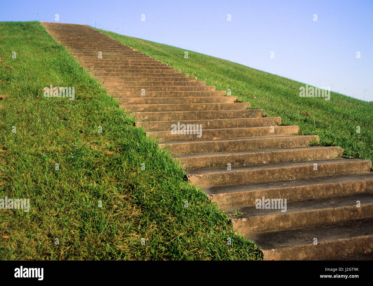 Recreated steps lead to an Aztec style earth mound. Stock Photo