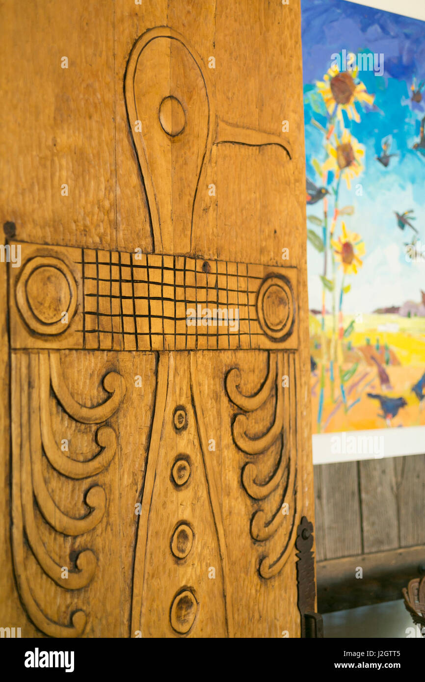 Artistically carved door, Taos, New Mexico, USA. Stock Photo