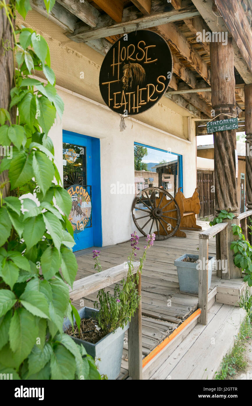 Front Porch of the Horse Feathers shop, Taos, New Mexico, USA Stock