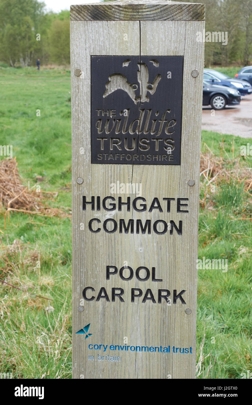 Pool Car Park sign at Highgate Common. Staffordshire Wildlife Trust Reserve. UK Stock Photo Alamy