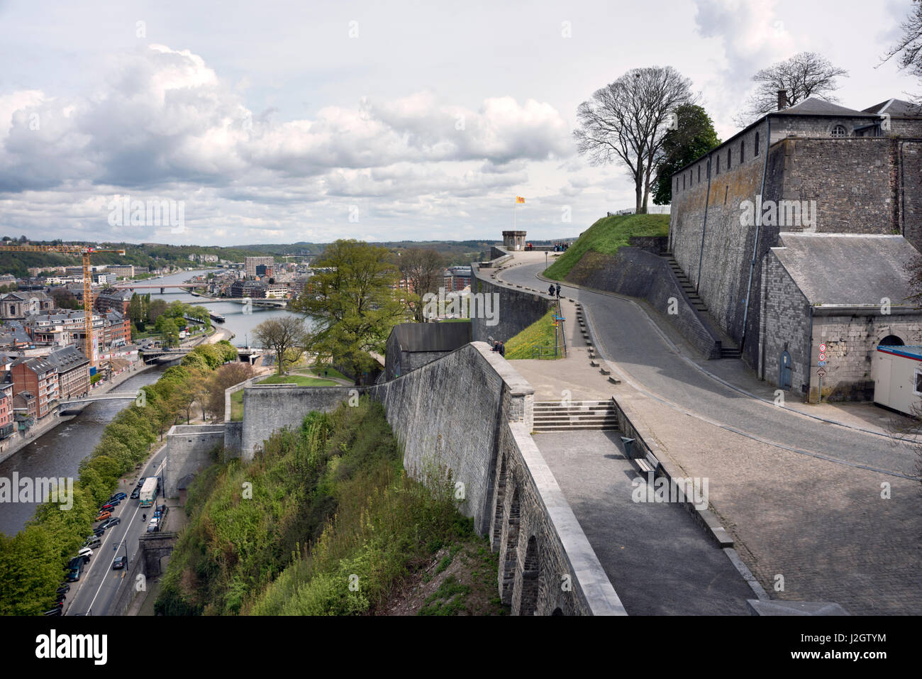 The historic city of Namur and the River Meuse, Belgium, seen from the fortifications of the Citadel Stock Photo