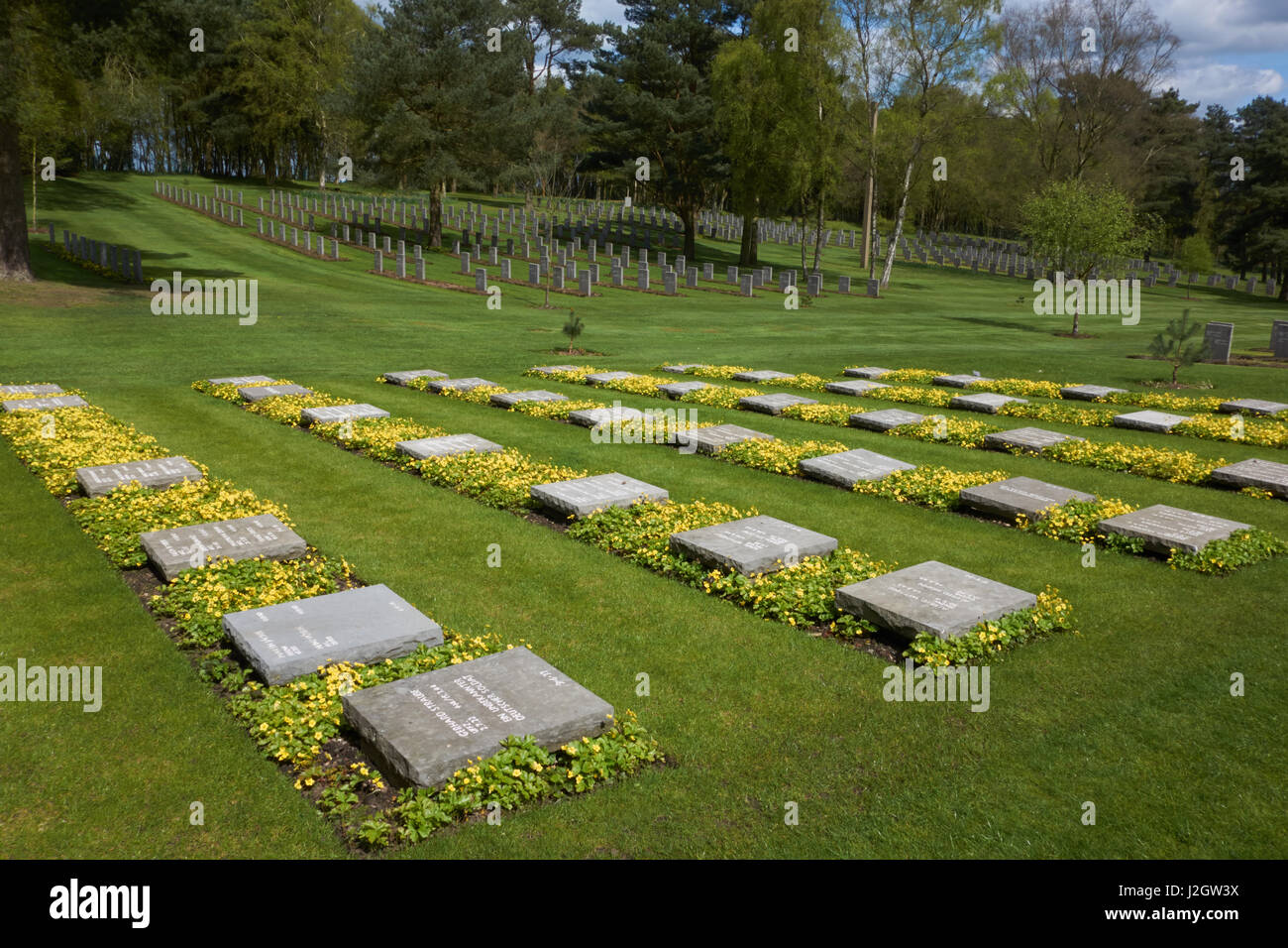 Grave stones at the German War Cemetery at Cannock Chase. Staffordshire Stock Photo