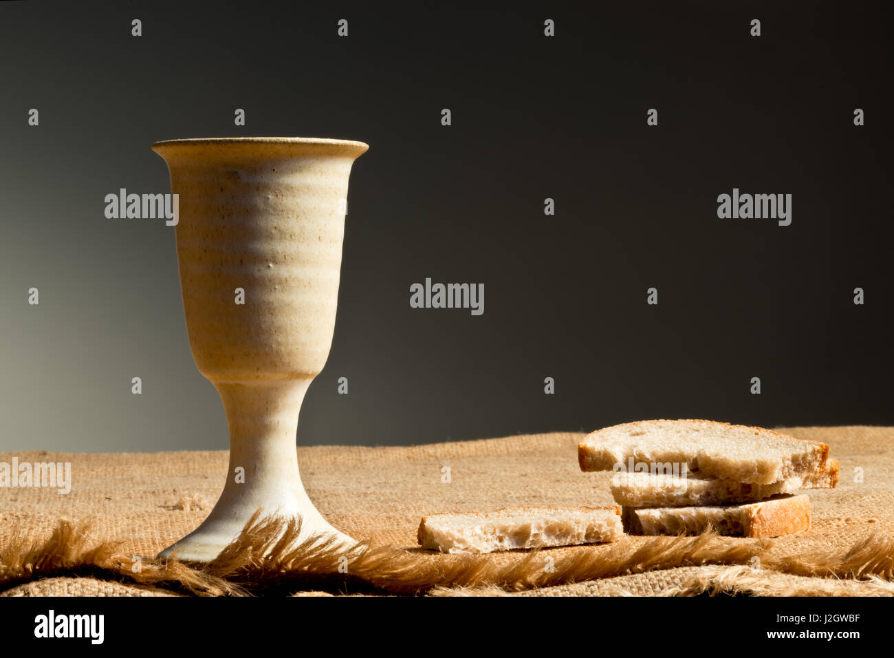 Chalice Of Wine With Bread On The Table Stock Photo Alamy