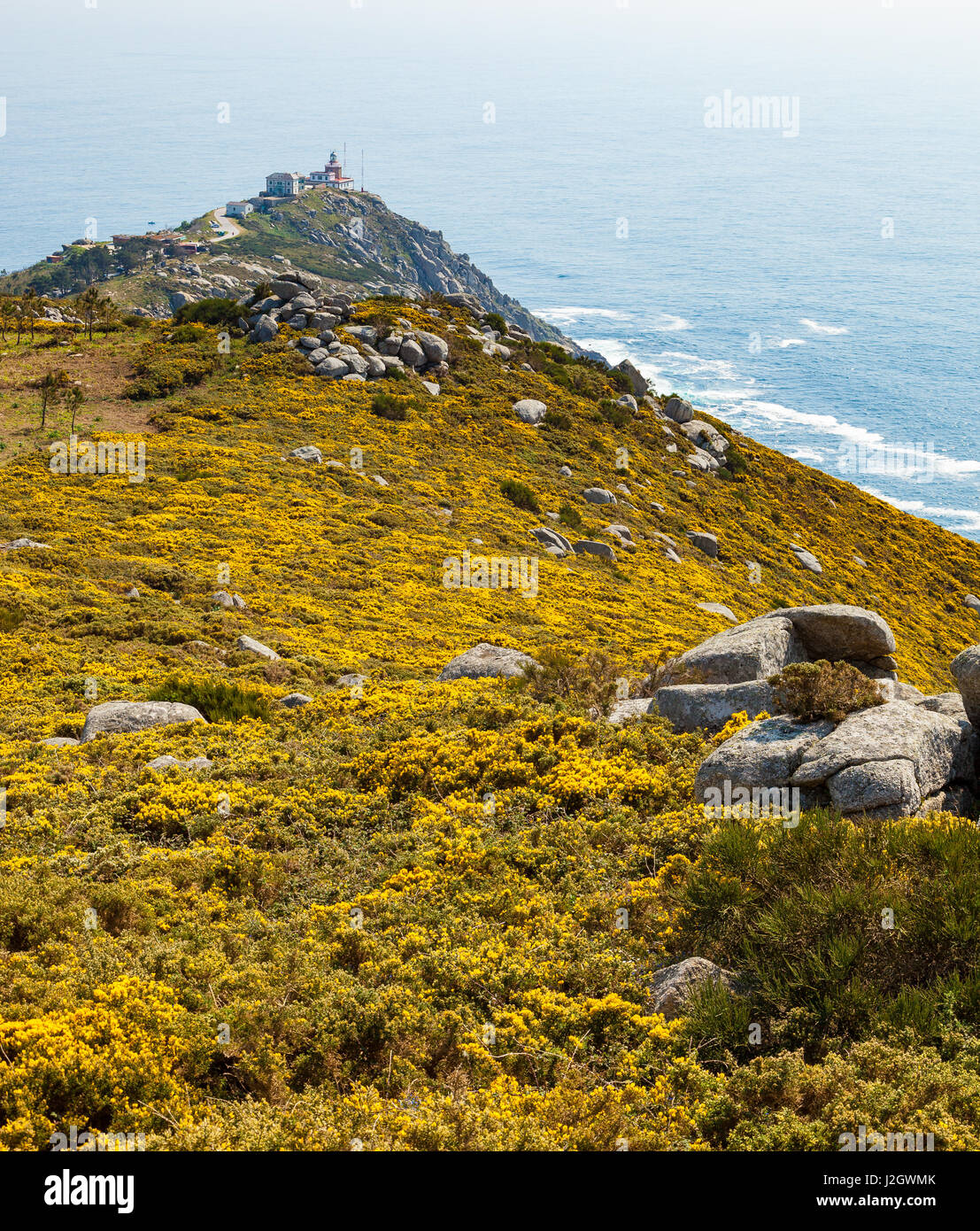 View of Cape Finisterre, La Coruna, Spain. The most western point in Europe and end of the