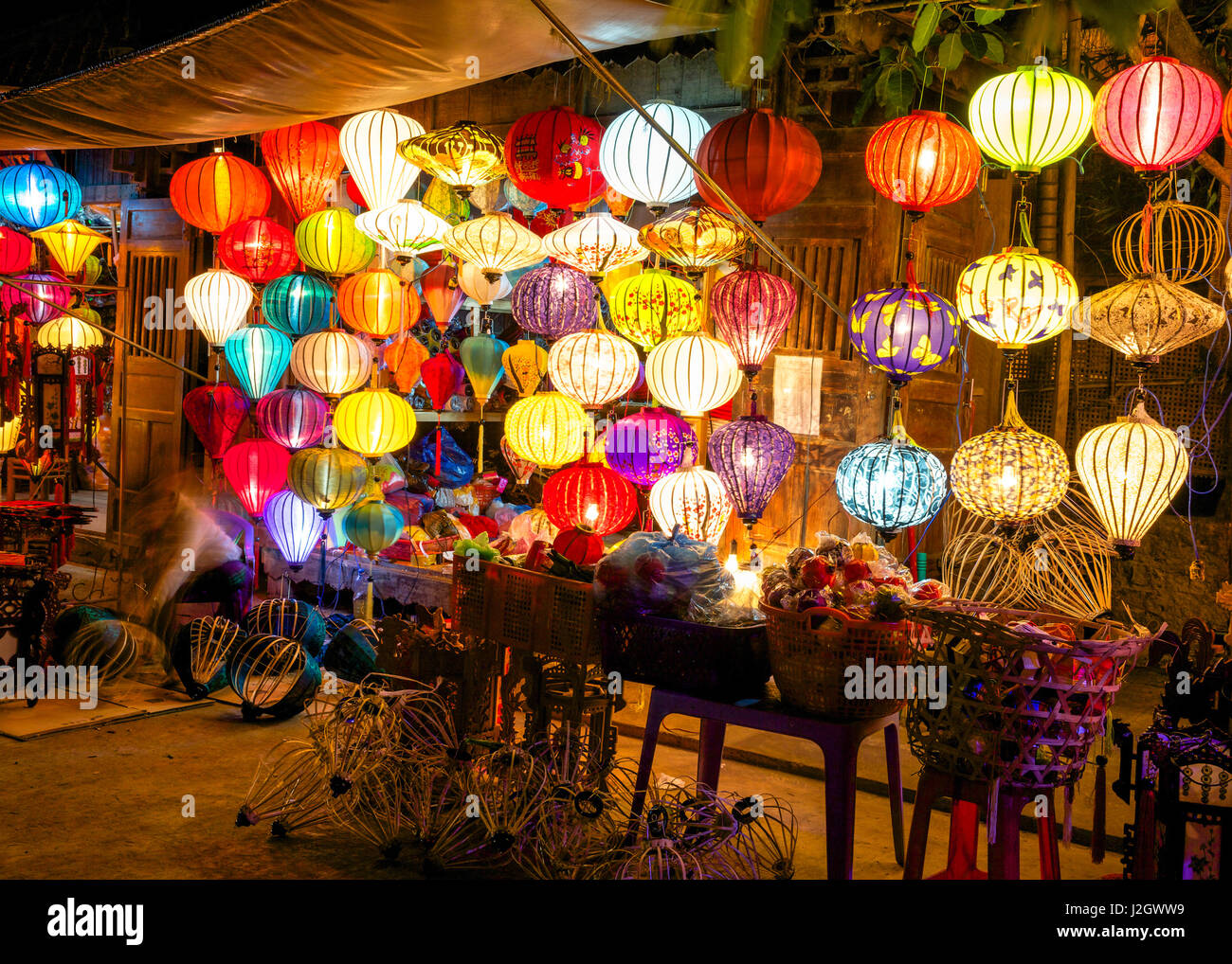 Colorful lanterns at the market street of Hoi An Ancient Town, U…