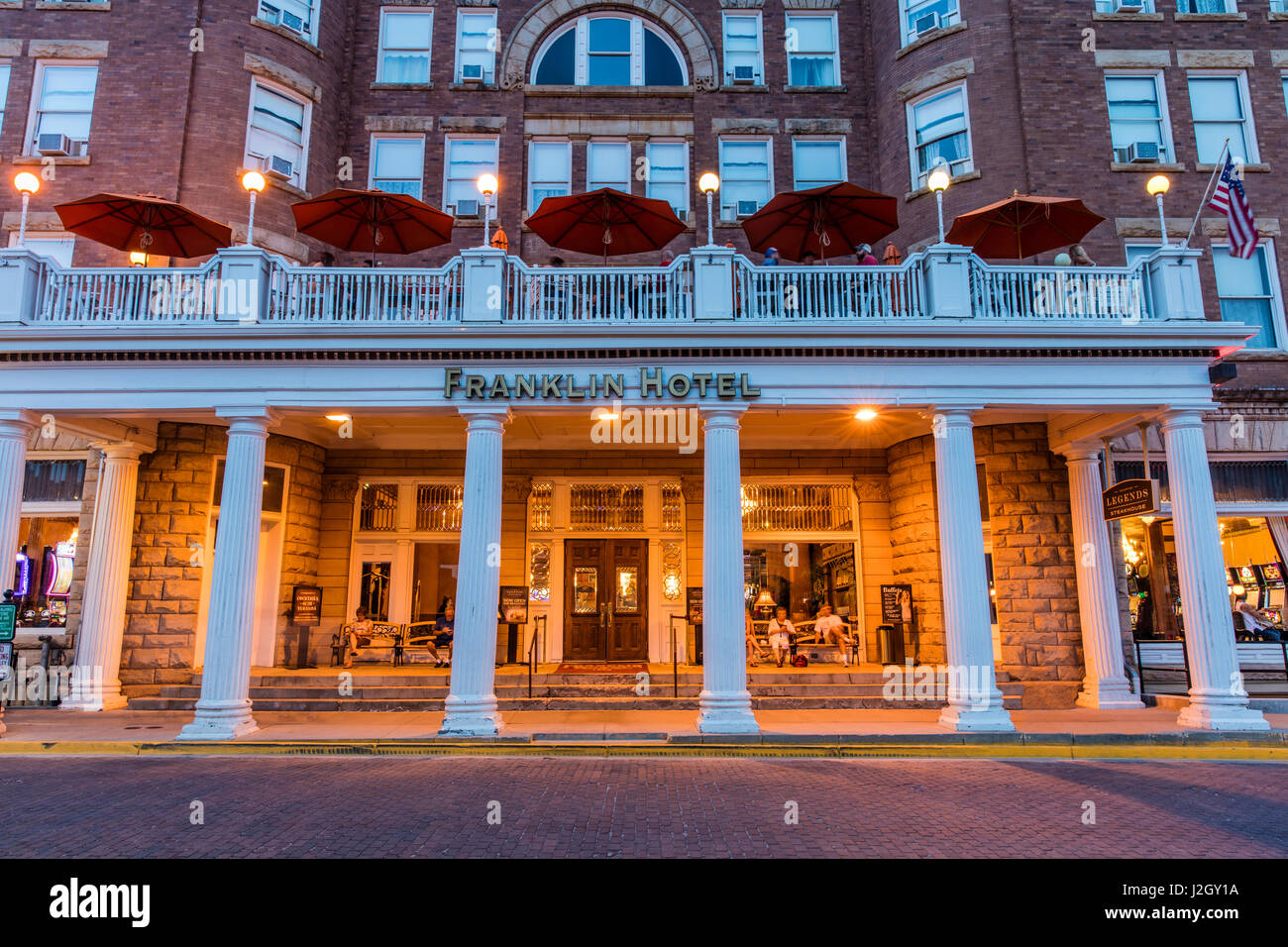 Franklin Hotel on Historic Main Street at dusk in Deadwood, South Dakota, USA (Large format
