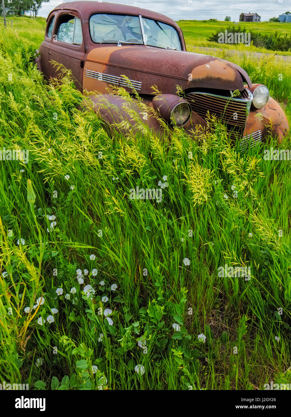 Rusty old vehicles in the ghost town of Okaton, South Dakota, USA (Large format sizes available) Stock Photo