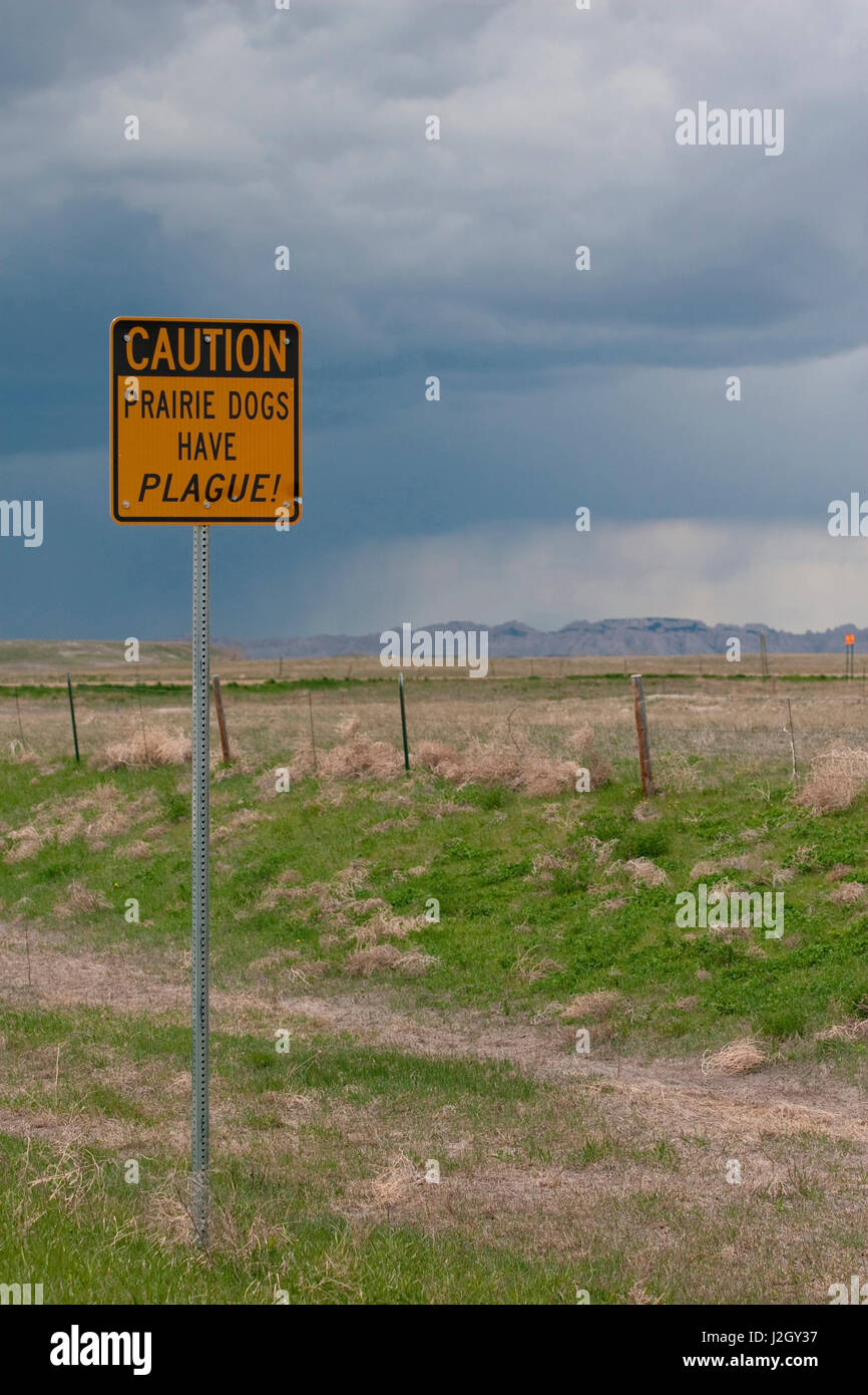 Plague Warning Sign Outside Of Badlands National Park Sd Stock Photo Alamy