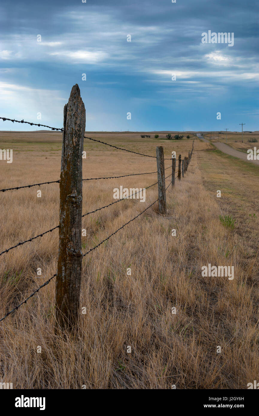 Fence in the Savanah near the Minuteman nuclear missile site, South Dakota, USA Stock Photo