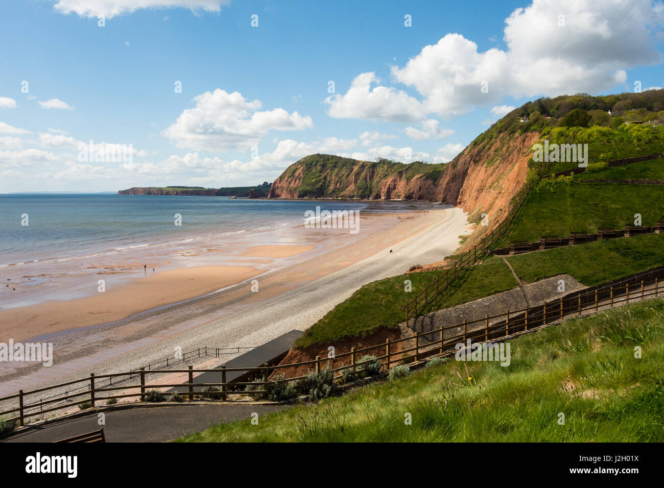 Views of Sidmouth beaches and town, including the cliffs and rocks, architecture, buildings, Jacobs Ladder, pebble beaches and sea. Stock Photo