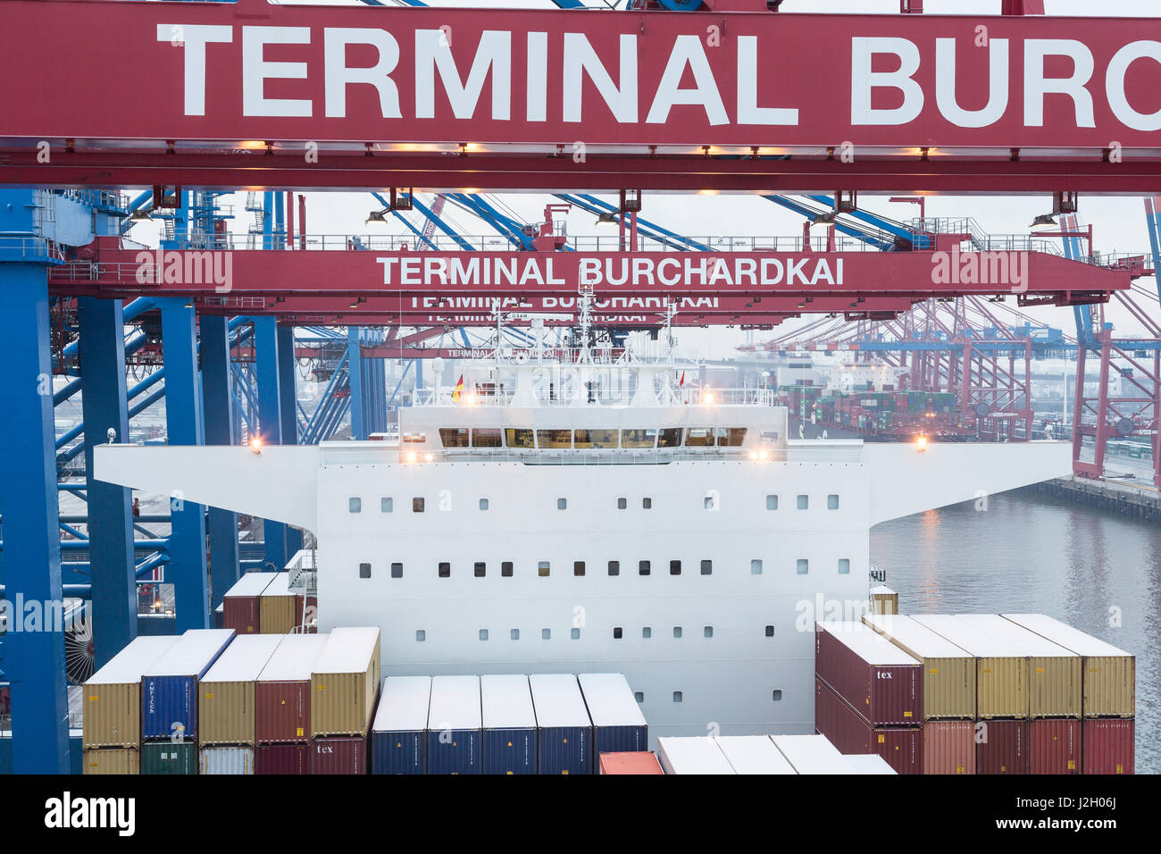 Loading and unloading of the container ship CMA CGM Marco Polo in the