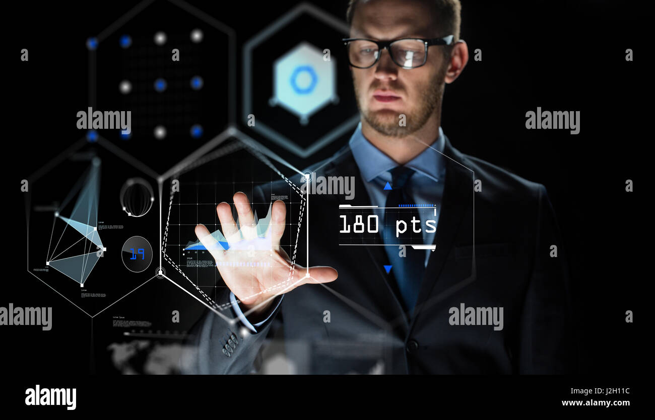 businessman touching virtual screen projection Stock Photo Alamy