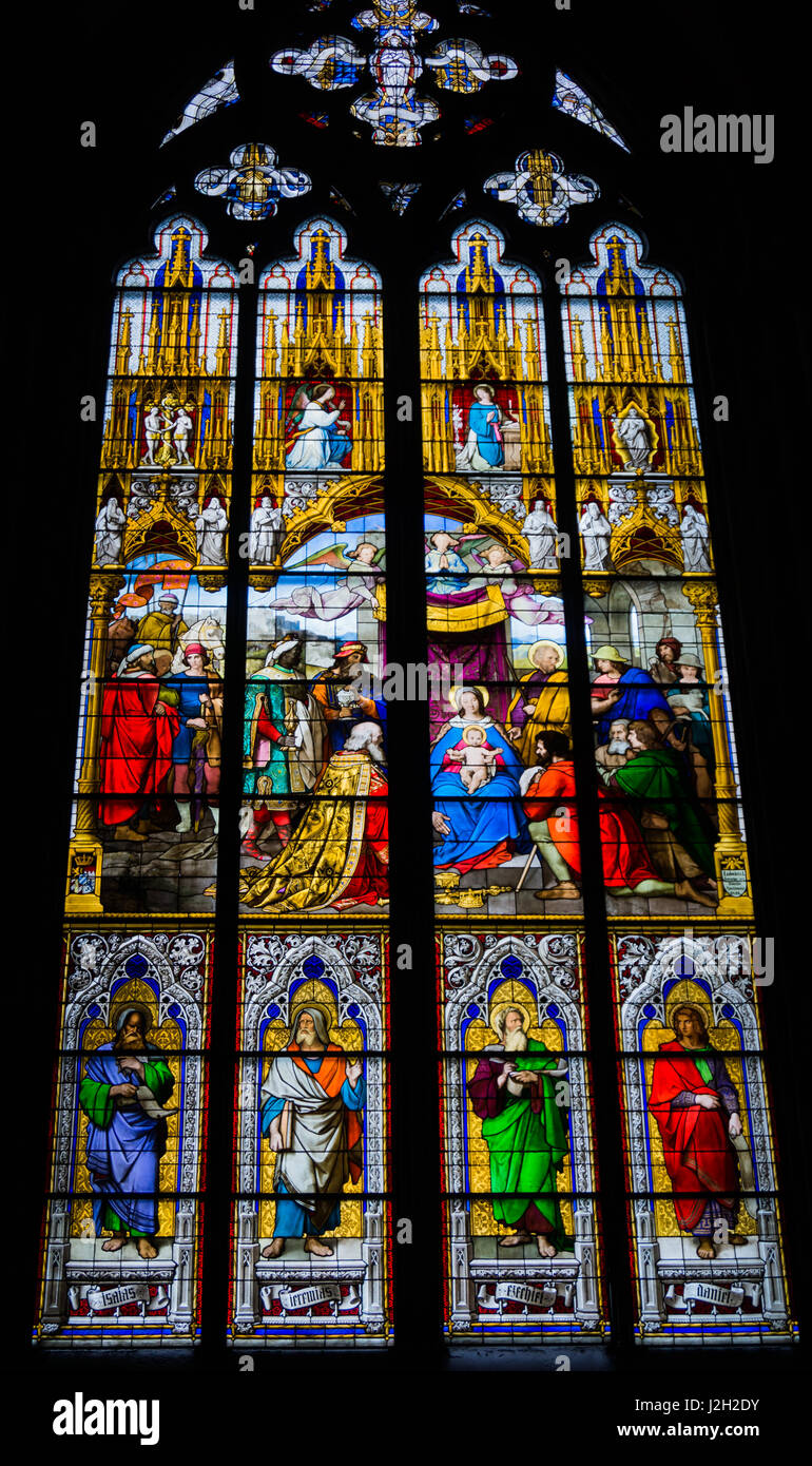 COLOGNE, GERMANY SEPTEMBER 21 Stained glass church window with