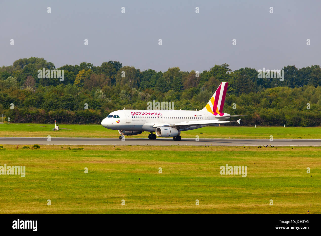 HAMBURG, GERMANY SEPTEMBER 08 Airbus A319100 Germanwings lands at