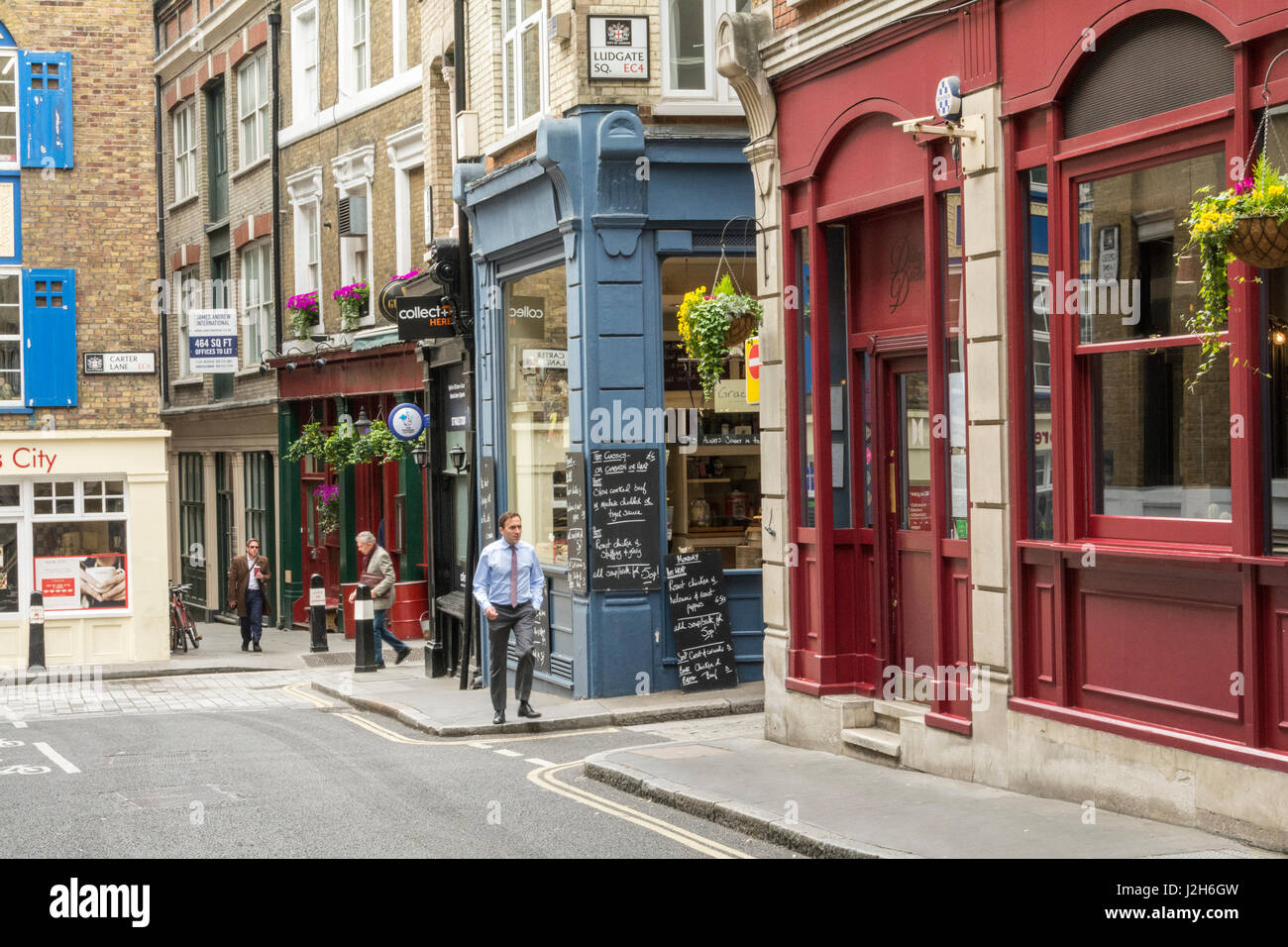 Small shops on Creed Lane in London, near St Paul's Cathedral Stock