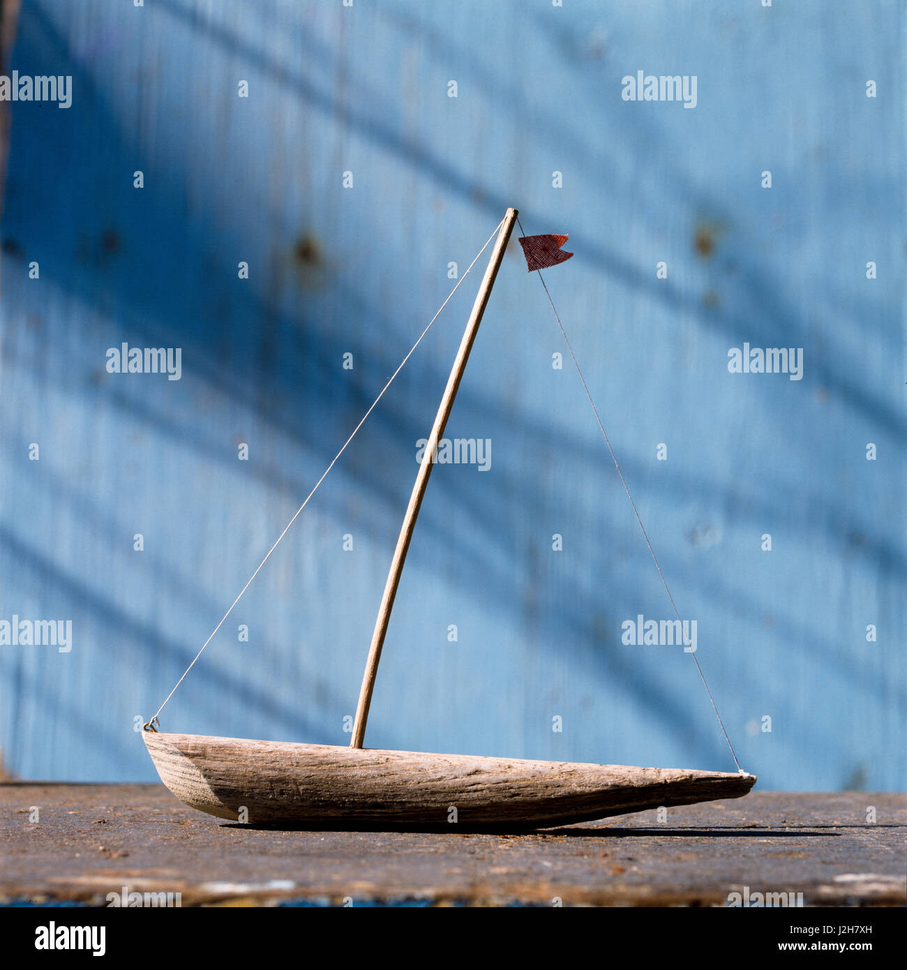 Model boat made of wood. Stock Photo