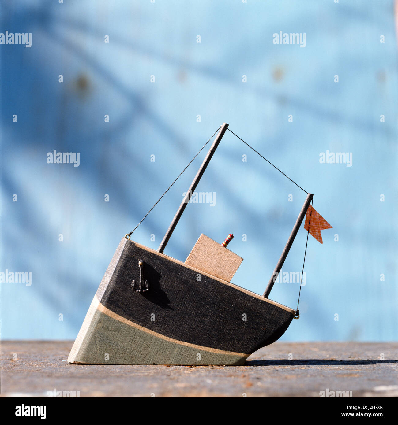 Model boat made of wood. Stock Photo