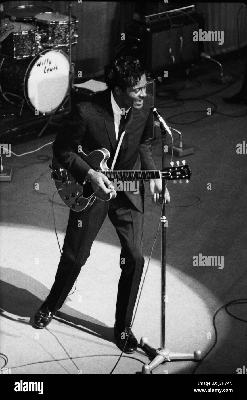 American singer and guitar player Chuck Berry during a concert at the ...