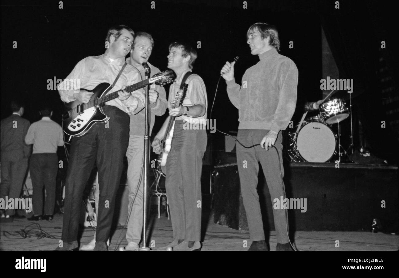 American band The Beach Boys on the stage of the Olympia Hall in Paris.  1964  From left to right: Brian Wilson, Mike Love, Al Jardine, Dennis Wilson Photo André Crudo Stock Photo