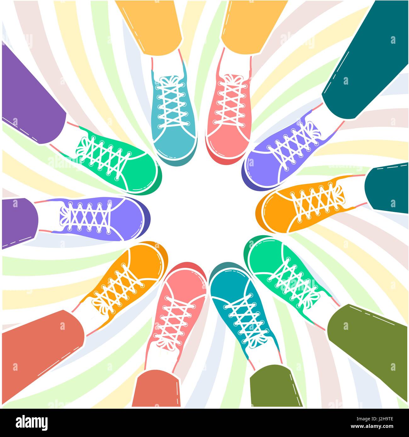 concept of friendship, in the form  of different in color pairs of shoes  in a circle Stock Vector