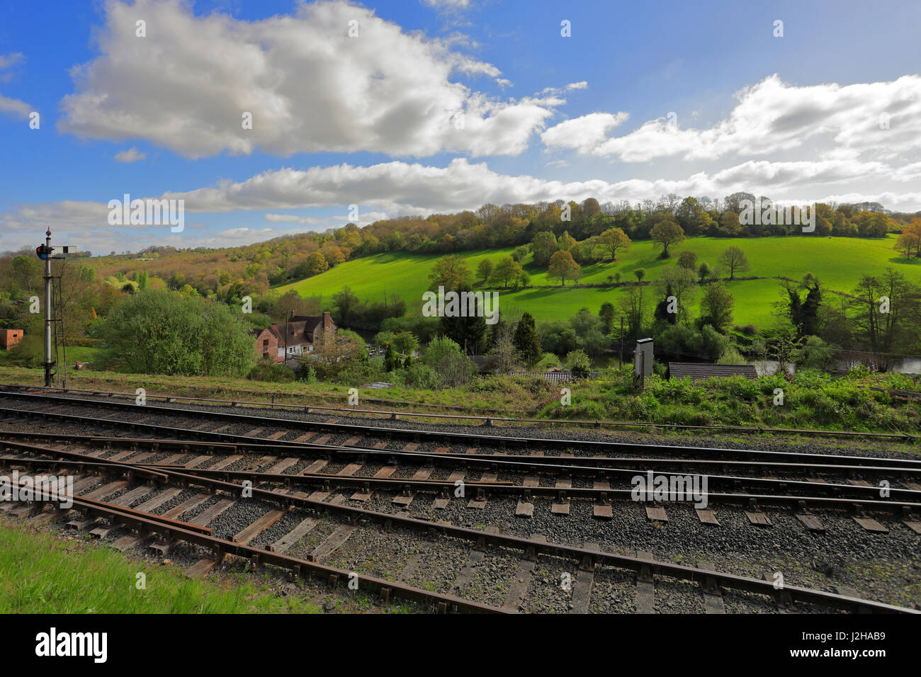 The Severn Valley from Highley Railway Station on the Severn Valley Railway, Highley near Bridgnorth, Shropshire, England, UK. Stock Photo
