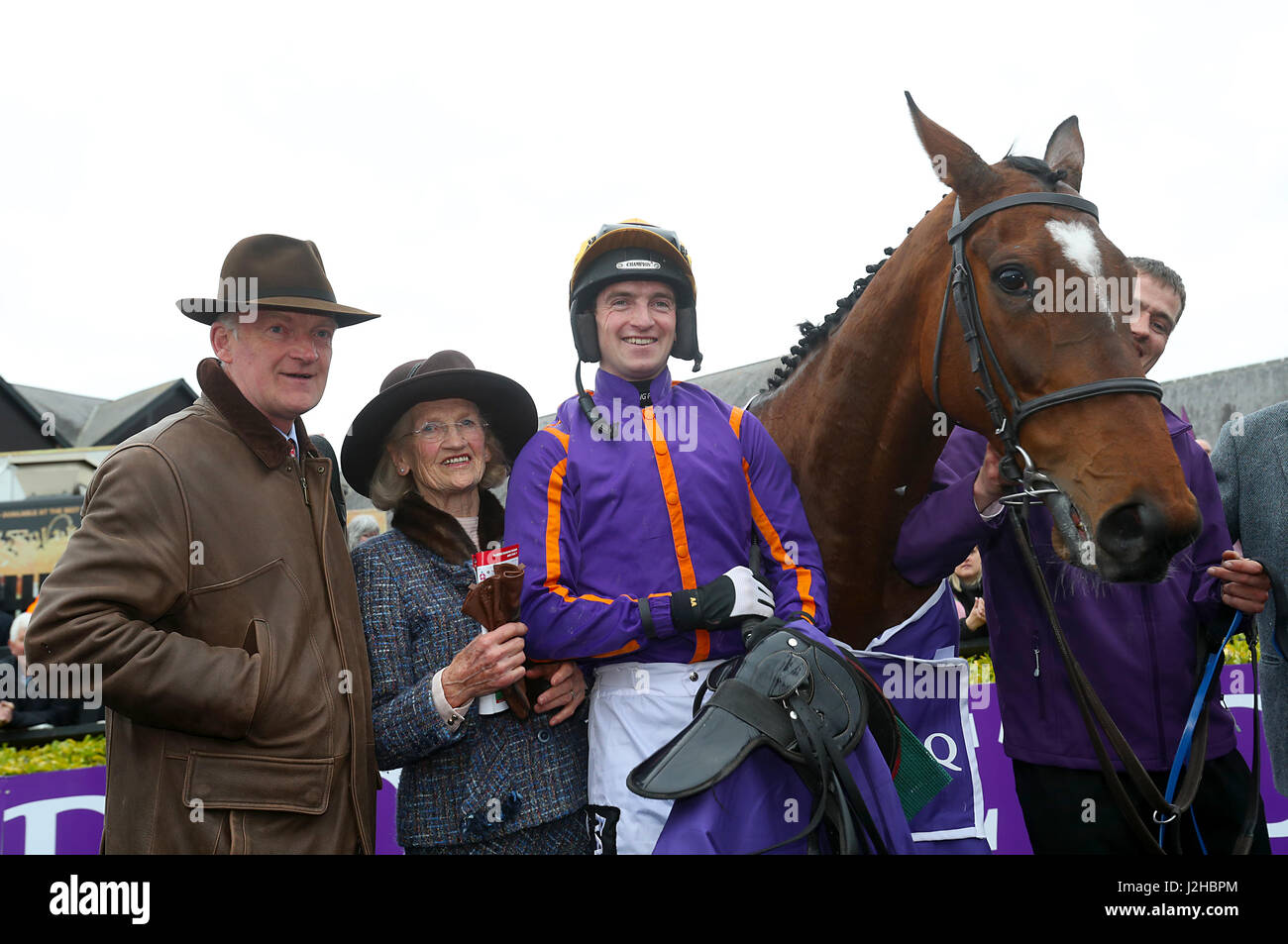 Trainer Willie Mullins (left) with his mother Maureen Mullins and son