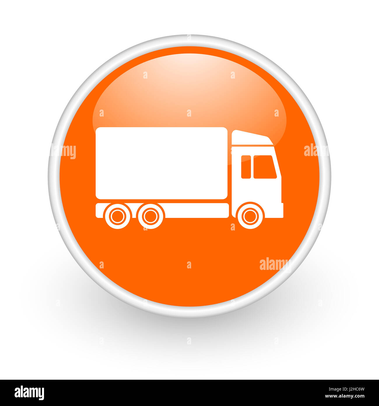 Delivery modern design glossy orange web icon on white background. Stock Photo