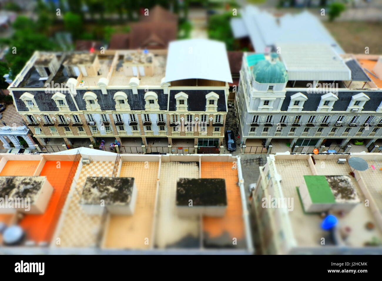 Aerial views of Old Building in Tilt Shift Effect. Stock Photo
