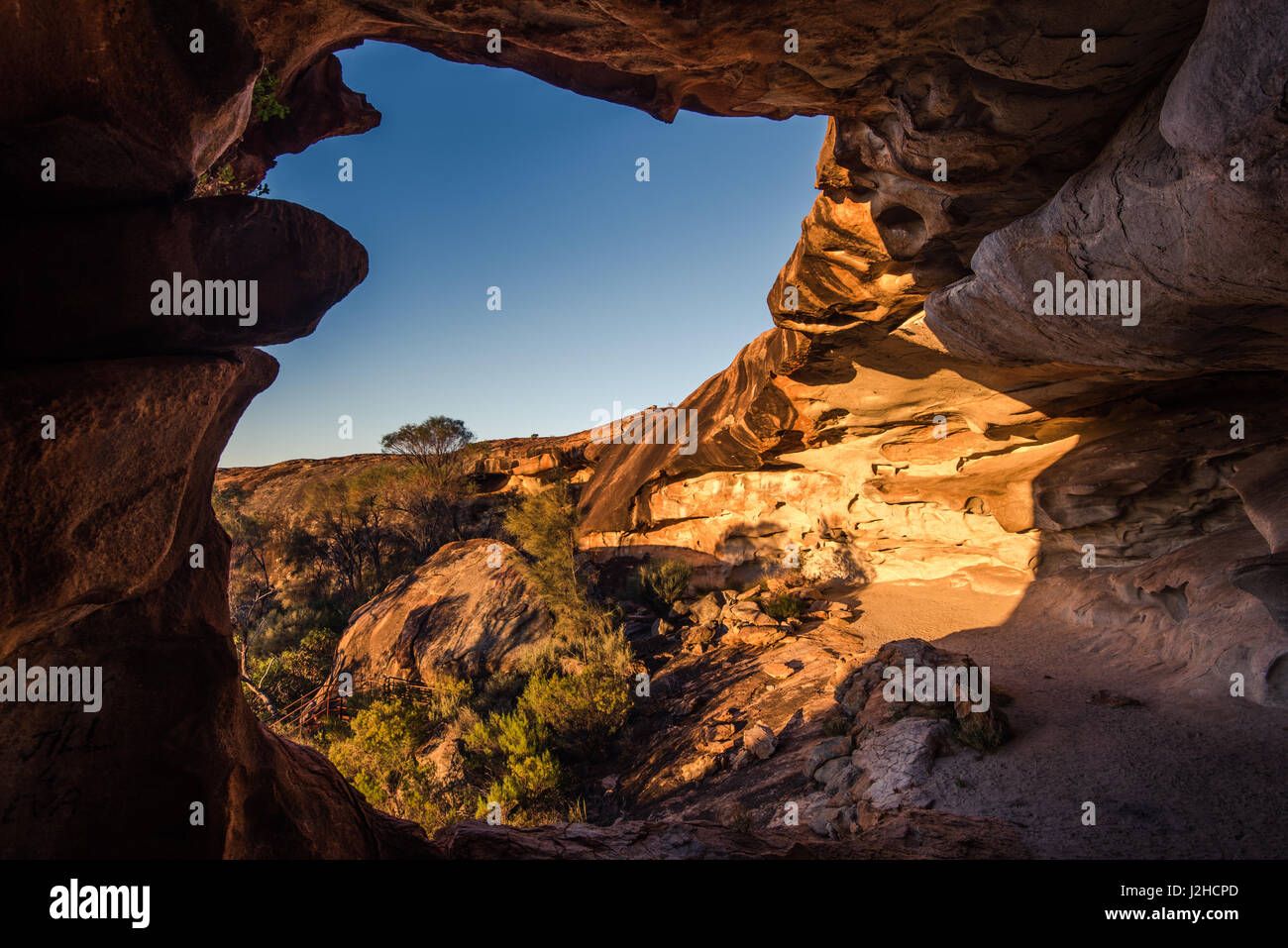Cave Hill at Victoria rock South of Coolgardie in Great Western Woodlands of Western Australia Stock Photo
