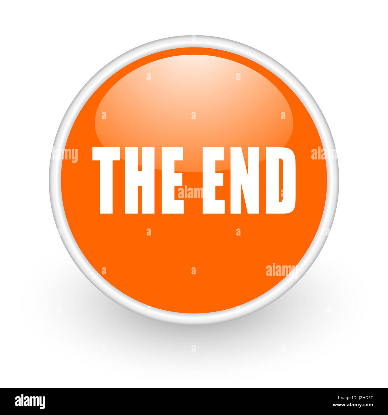 The end modern design glossy orange web icon on white background. Stock Photo