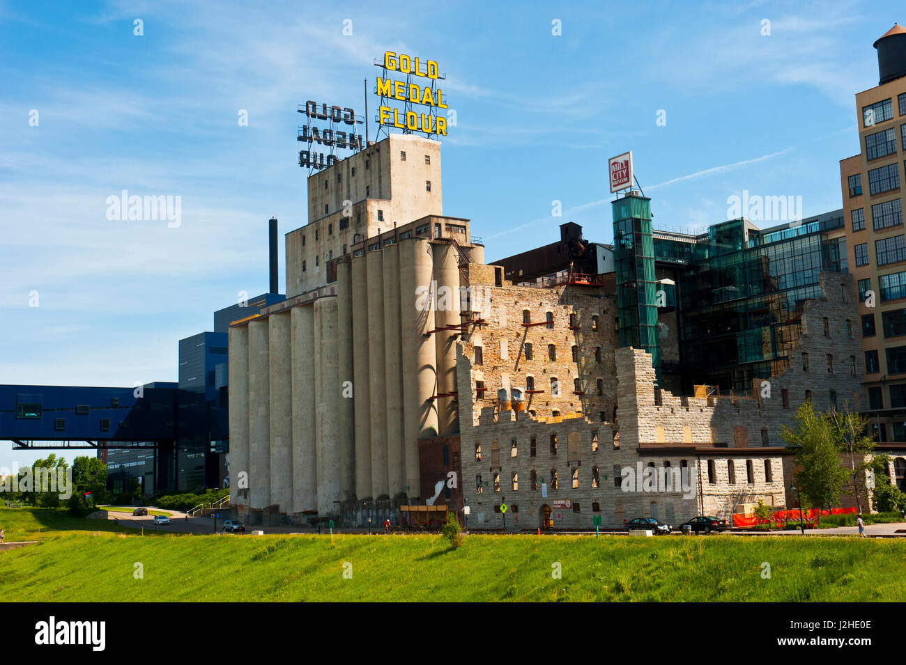 Minnesota, Minneapolis Mill Ruins Park. Gold Medal flour elevator Stock