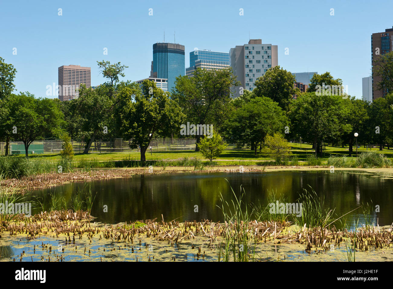 Minneapolis skyline from loring park hires stock photography and