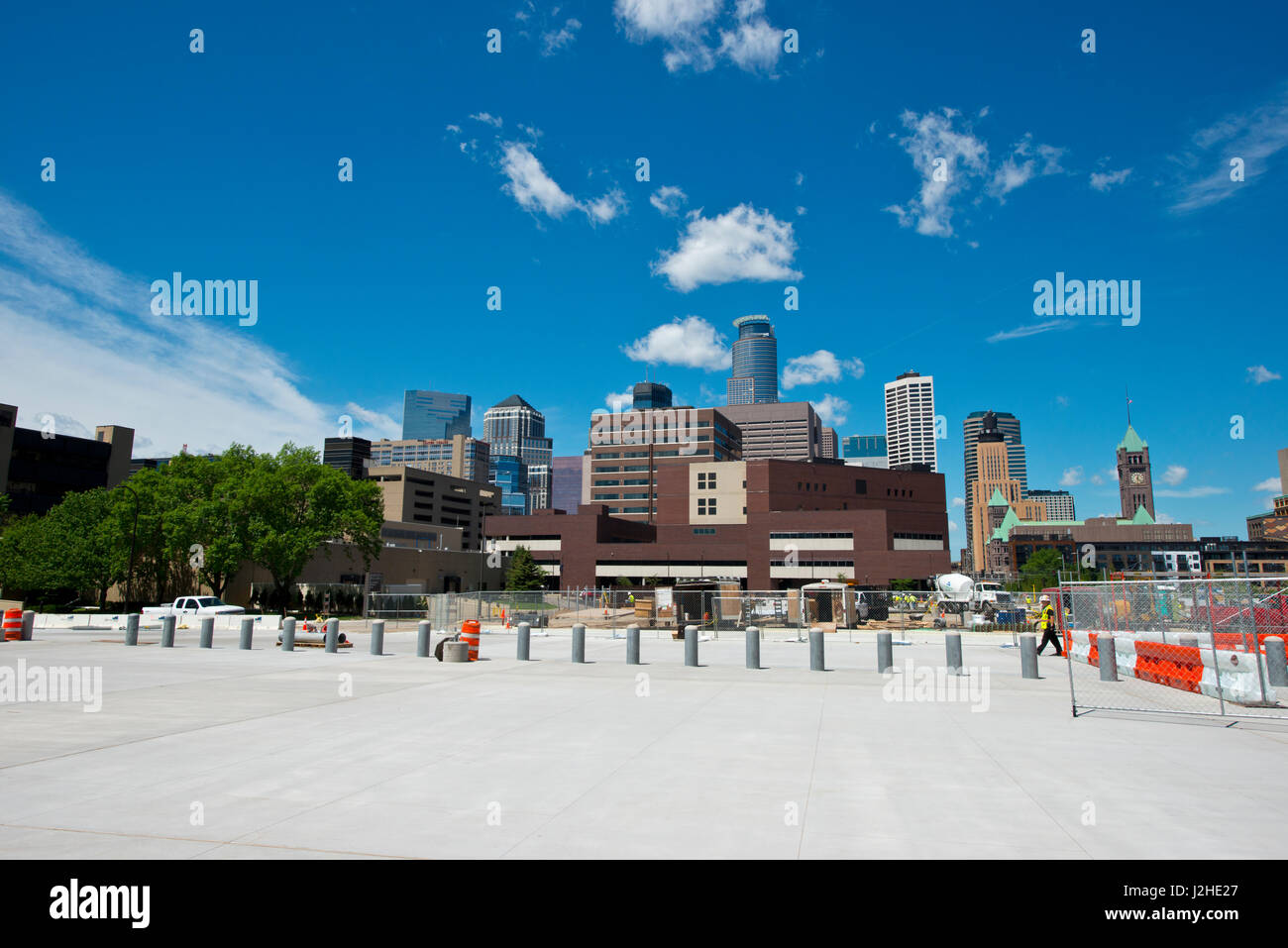 Minnesota, Minneapolis, Skyline from US Bank Vikings Stadium Stock Photo