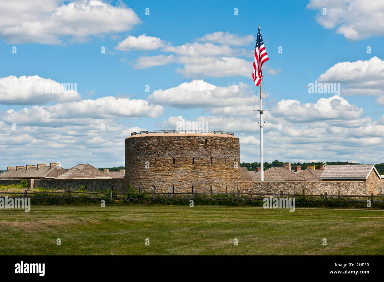 Minnesota, Minneapolis Fort Snelling, Round Tower and Flagpole Stock Photo