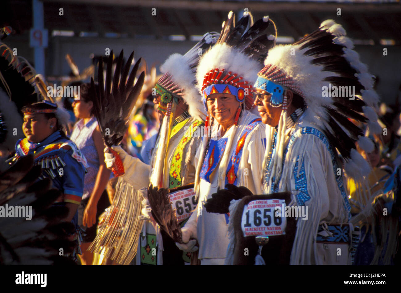 Blackfeet dance participants in traditional beaded regalia during the