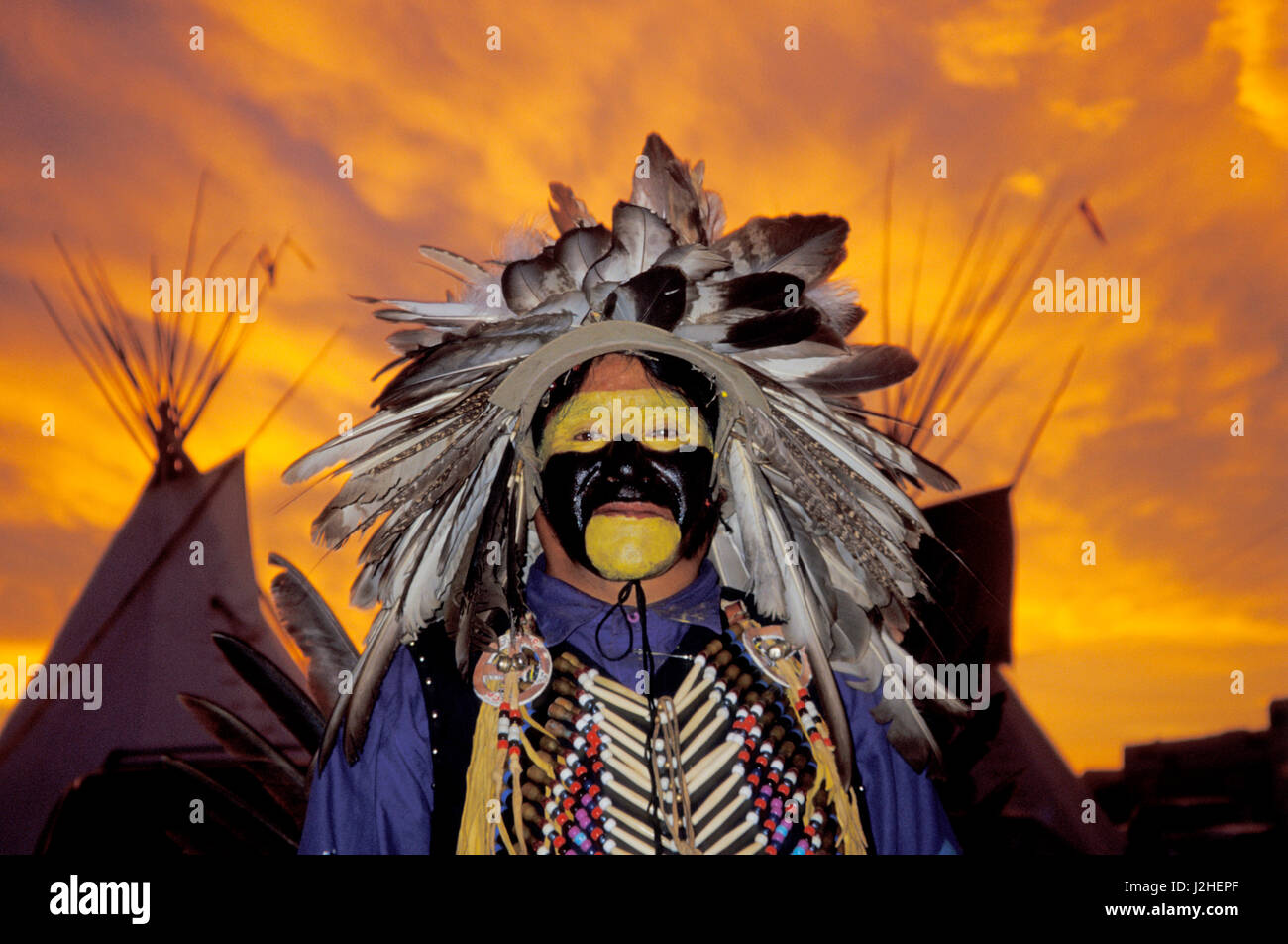 Blackfeet pow wow dancer Harold Schildt in traditional plains regalia