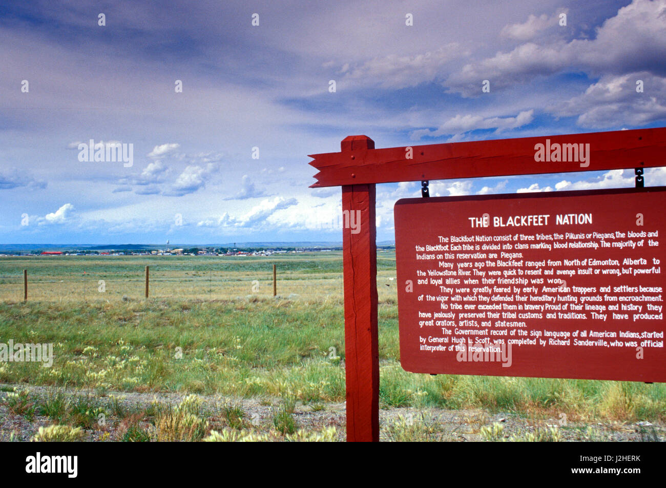 Interpretive sign about the town of Browning Montana, in the background