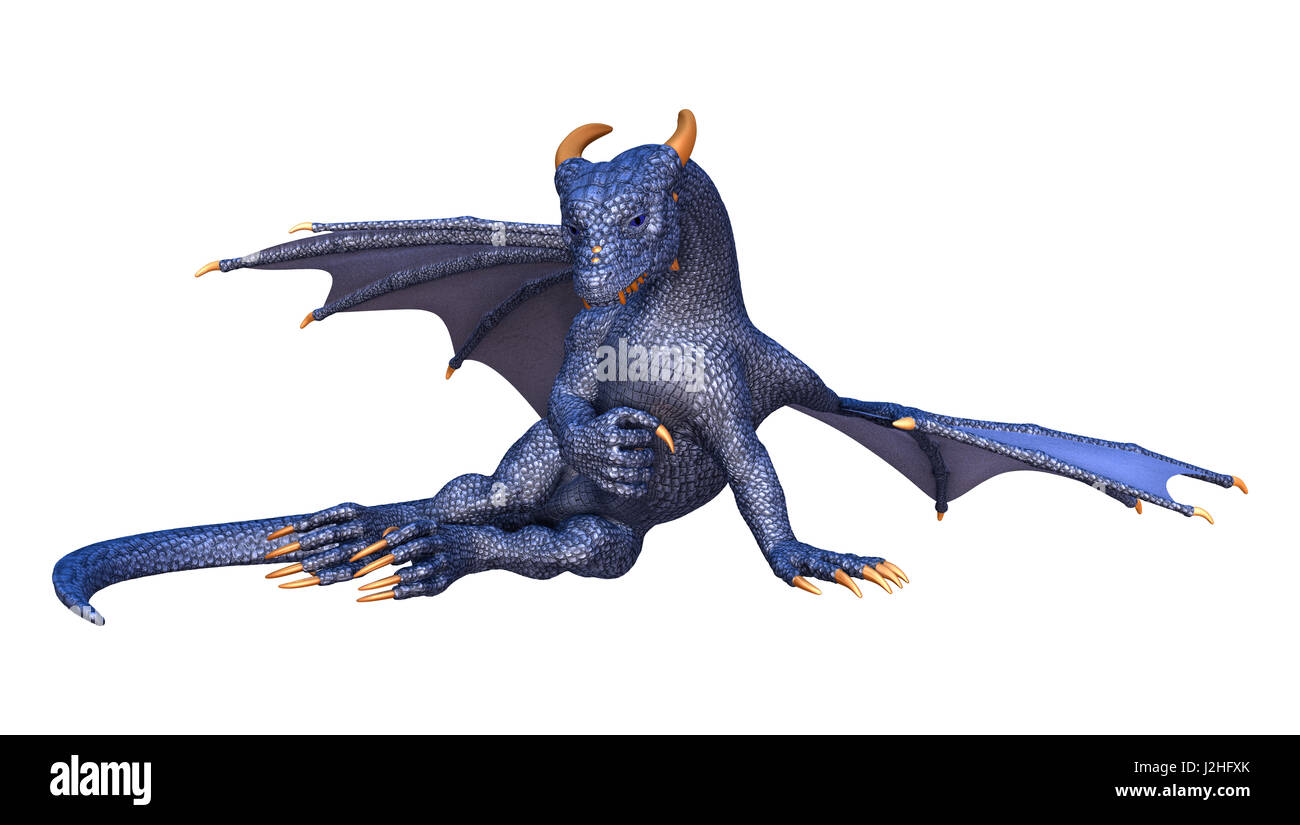 3D rendering of a blue fantasy dragon isolated on white background ...