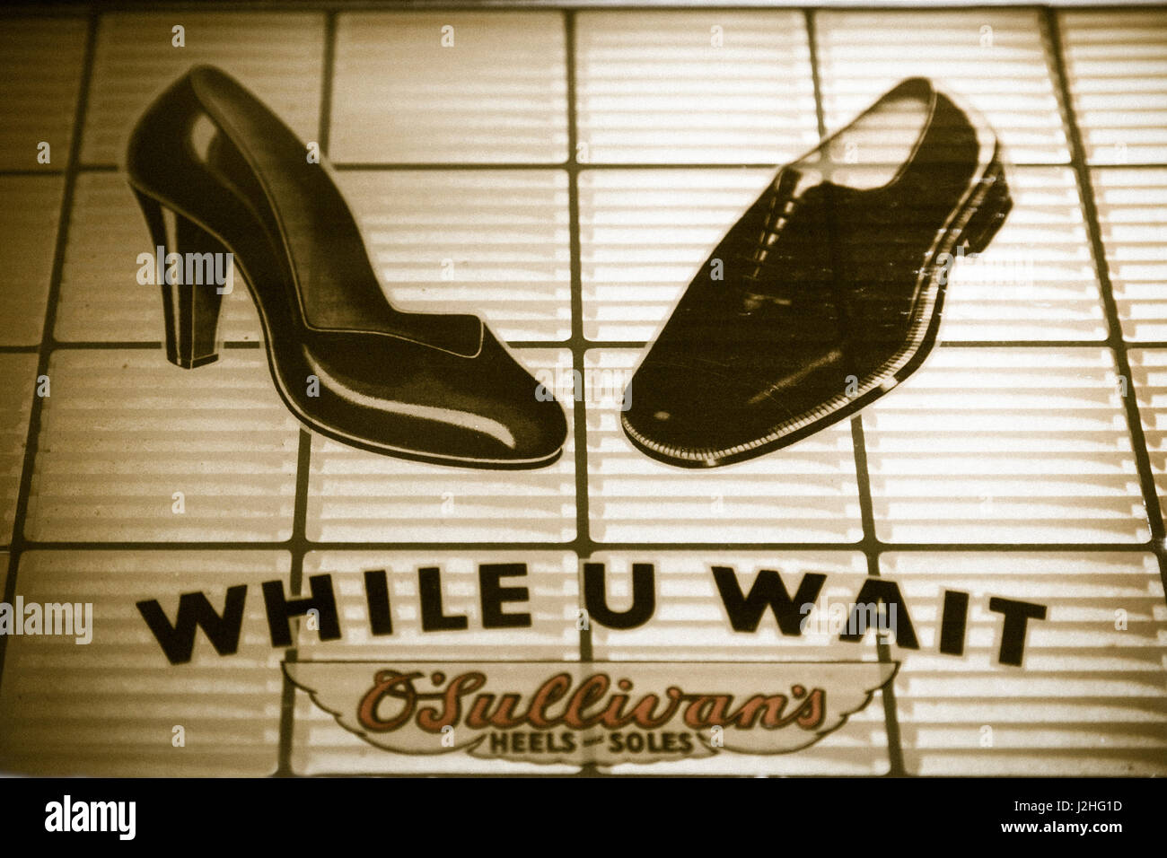 New York City, NY, USA. Jazz era. Old fashioned shoe repair sign. (Editorial Use Only) Stock Photo