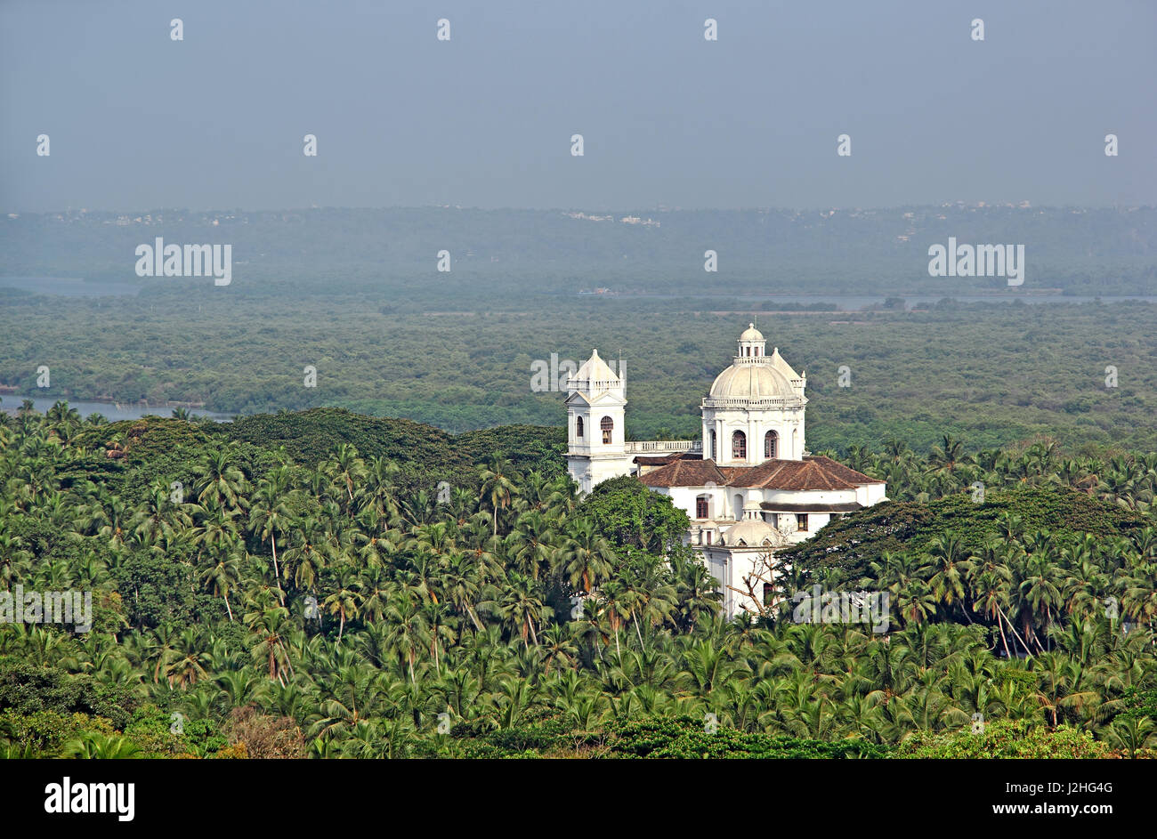 The Church of St. Cajetan viewed form Monte Hill in Old Goa, India. A 17 th century church in Corinthian style that mimic St. Peter’s Basilica in Rome Stock Photo