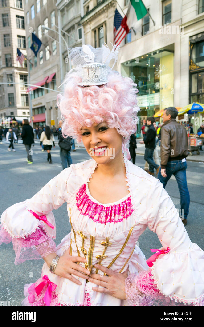 New York City, NY, USA. Young woman in costume at the Easter Parade down 5th Avenue. Stock Photo