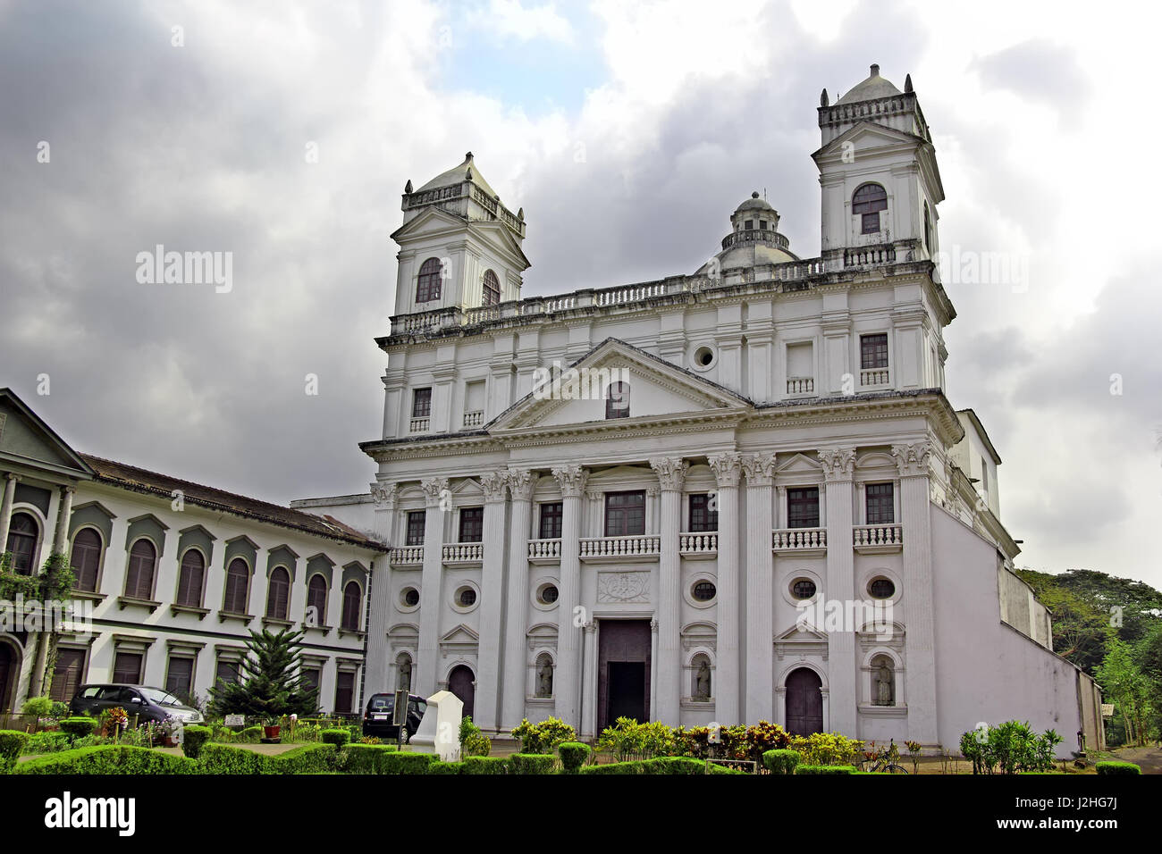 The facade of the Church of St. Cajetan in Old Goa, India, a 17 th century church in Corinthian style that mimic the design of St. Peter’s Basilica Stock Photo