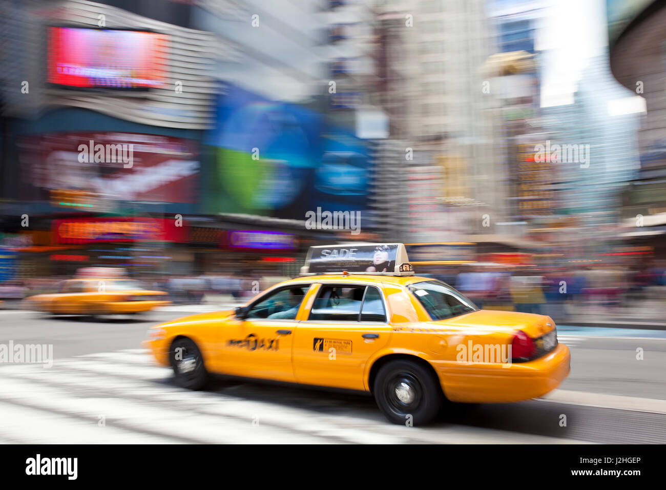 Yellow taxi Cabs, just off Times Square, Manhattan, New York Stock Photo