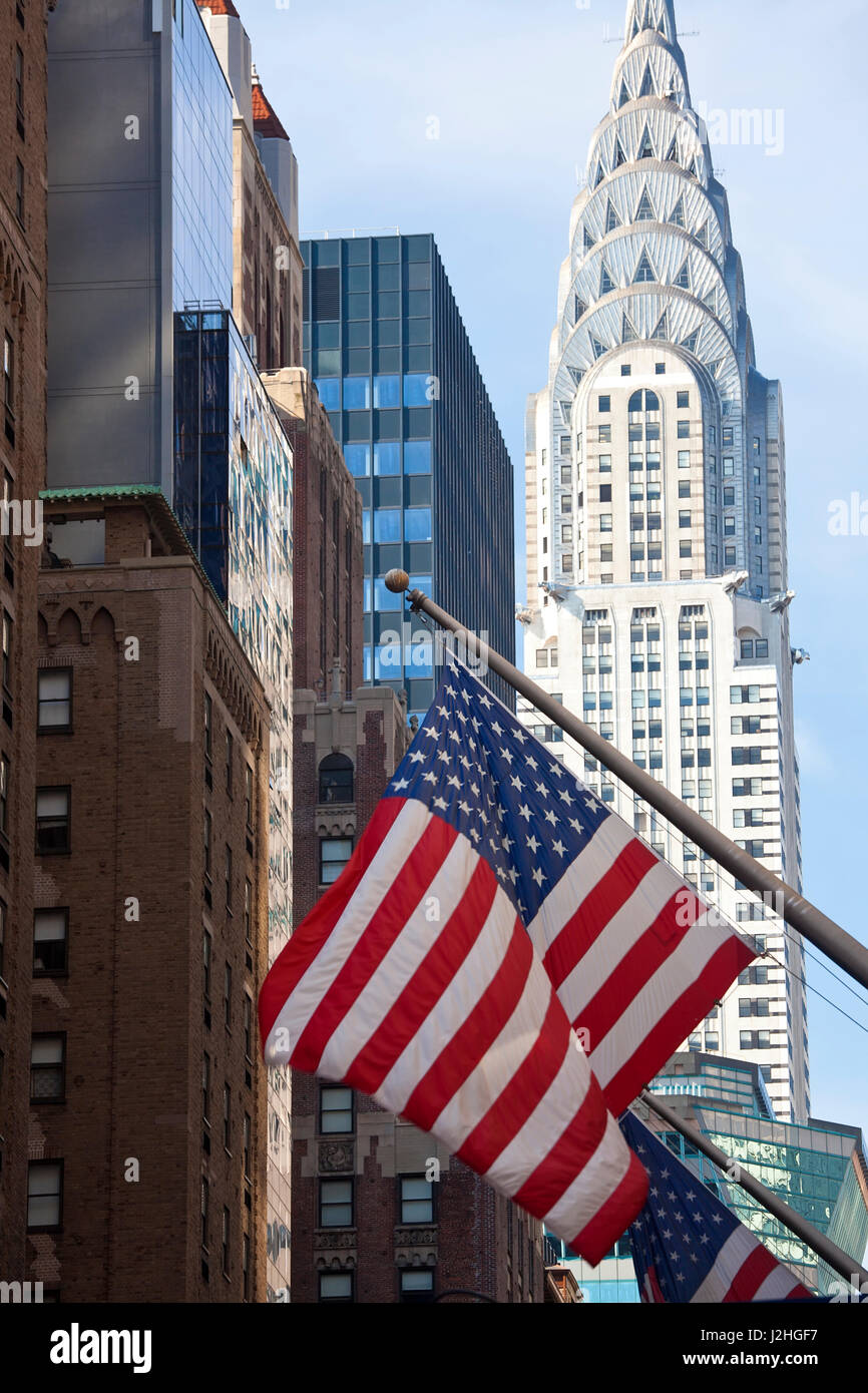 Chrysler Building with Star and Stripes, New York, USA (Not available for use as a 2018 Calendar Cover in Germany, Austria, and Switzerland) Stock Photo