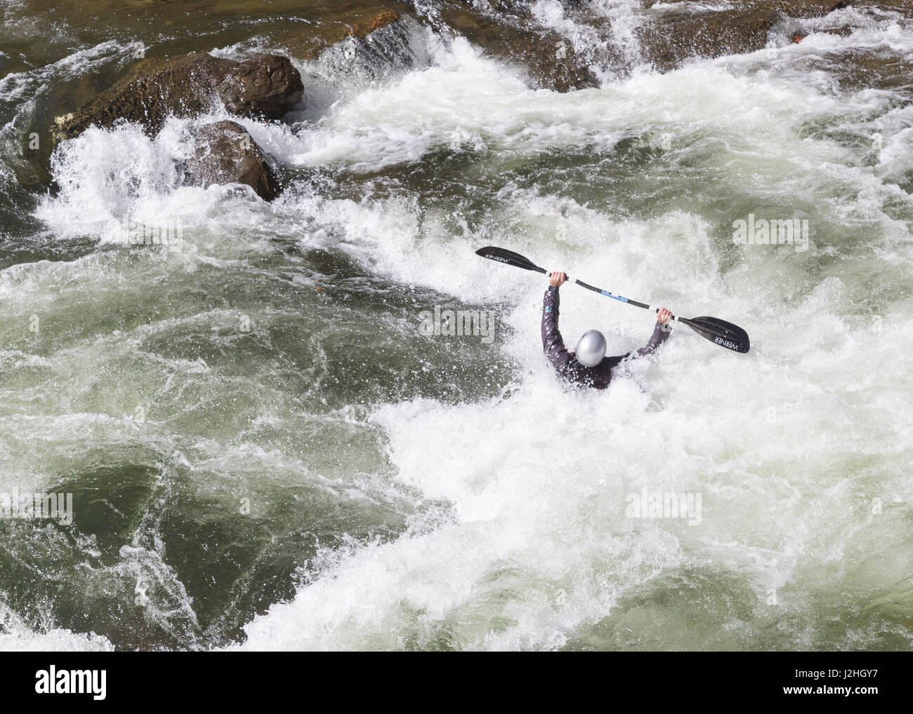 USA, North Carolina. Whitewater kayaking, Nantahala River, North