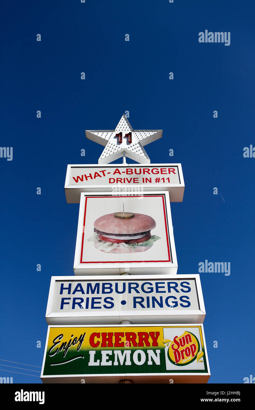 Signs for What-A-Burger Drive In number 11, Mooresville, North Carolina, USA Stock Photo